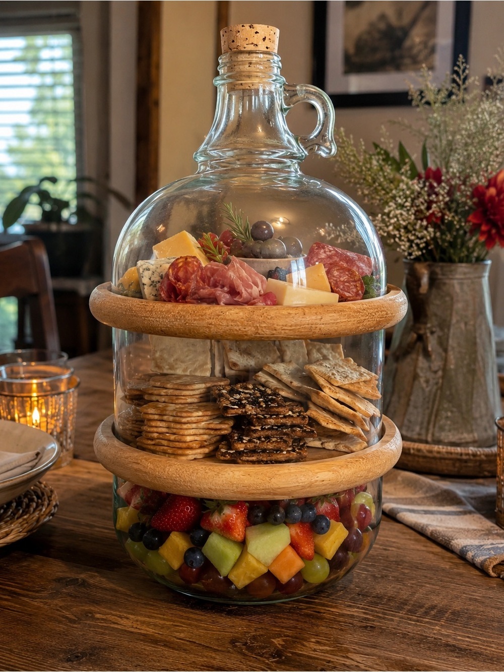 Handcrafted Upcycled Glass Carboy Charcuterie Board/Serving Vessel Entertaining